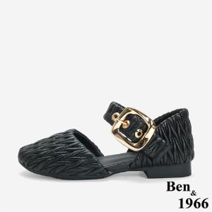 Ben&1966 高級羊皮可愛雲朵涼鞋-黑