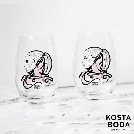 【瑞典Kosta Boda】都會女伶水杯(愛戀粉)2入-ALL ABOUT YOU