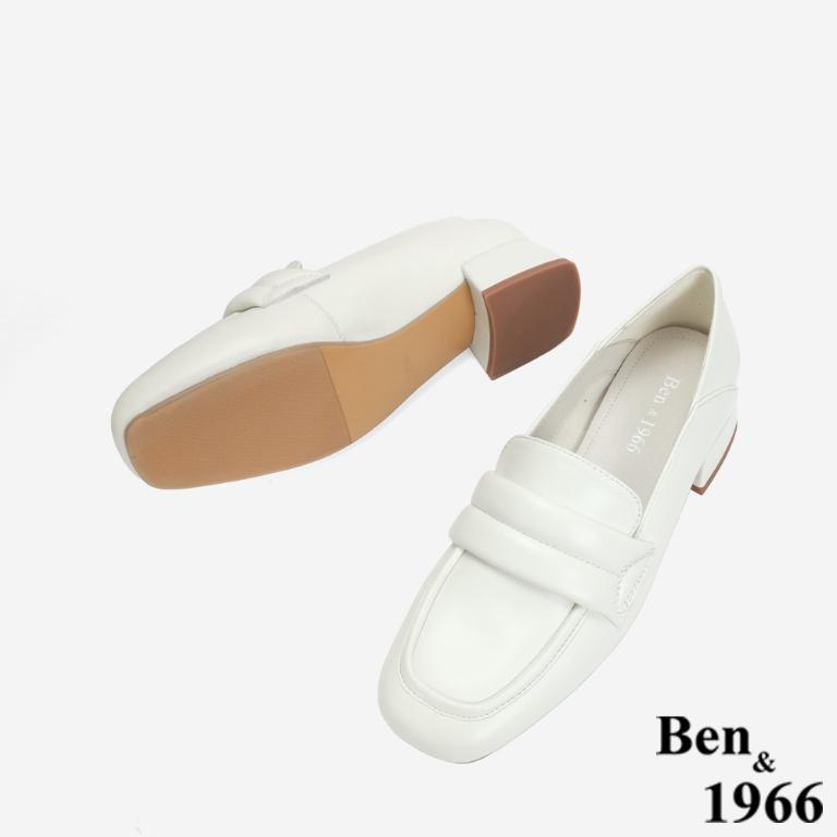 Ben&1966 高級柔軟羊皮簡約低跟樂福鞋-米白
