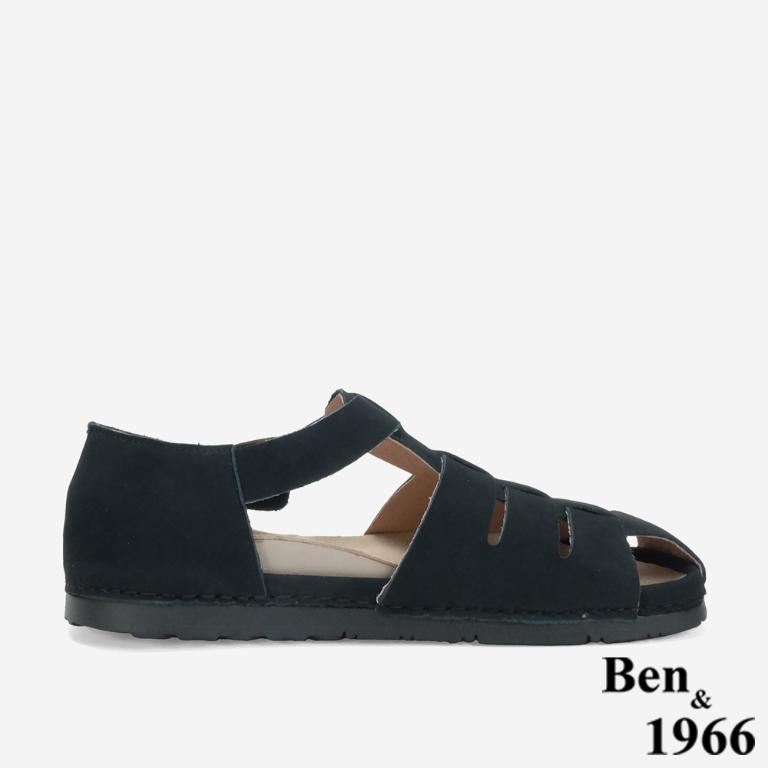 Ben&1966 高級牛磨砂皮知性文青魚骨涼鞋-黑