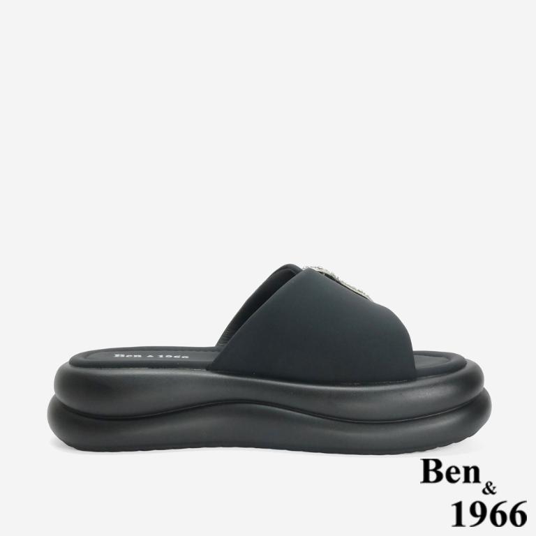 Ben&1966 高級舒適羊皮鑽釦厚底拖鞋-黑(246461)