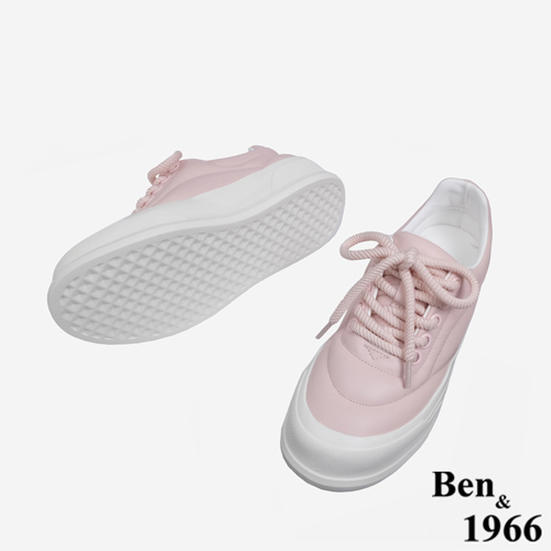 Ben&1966 高級頭層牛皮雲朵包覆感柔軟休閒鞋-淺粉