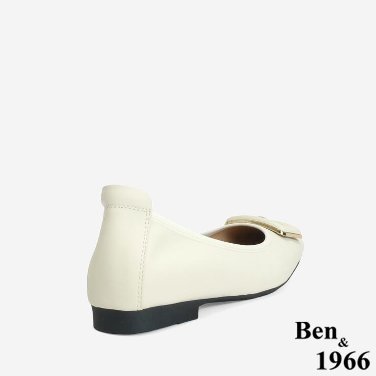 Ben&1966 高級絲綢羊皮舒適內增高方頭包鞋-米白