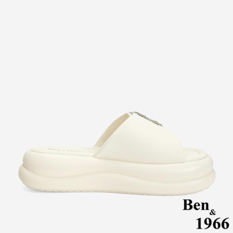 Ben&1966 高級舒適羊皮鑽釦厚底拖鞋-米白(246462)
