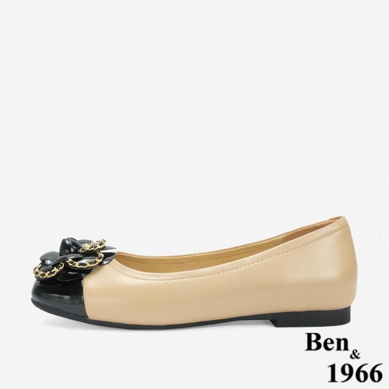 Ben&1966 柔軟羊皮優雅山茶花方頭包鞋-杏(246321)