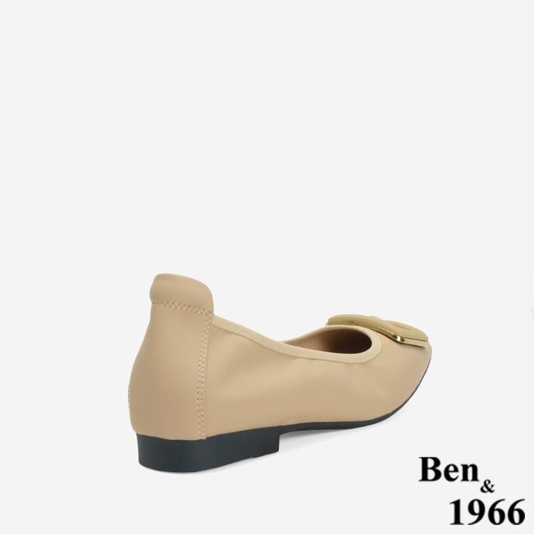 Ben&1966 高級絲綢羊皮舒適內增高方頭包鞋-杏