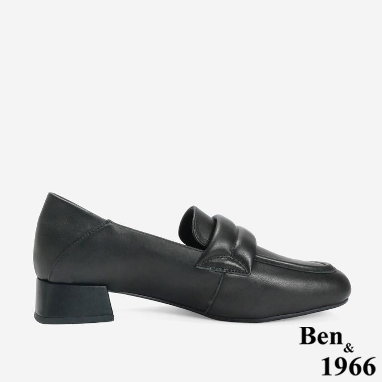 Ben&1966 高級柔軟羊皮簡約低跟樂福鞋-黑