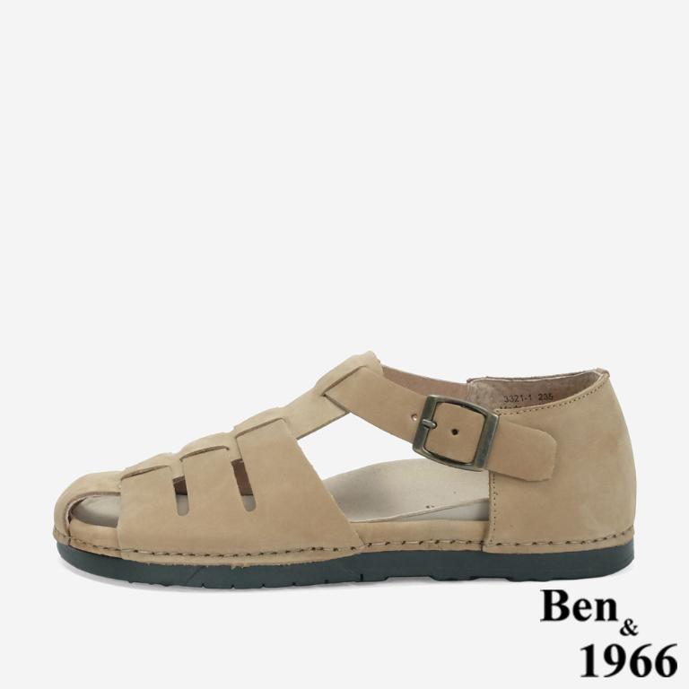 Ben&1966 高級牛磨砂皮知性文青魚骨涼鞋-深杏