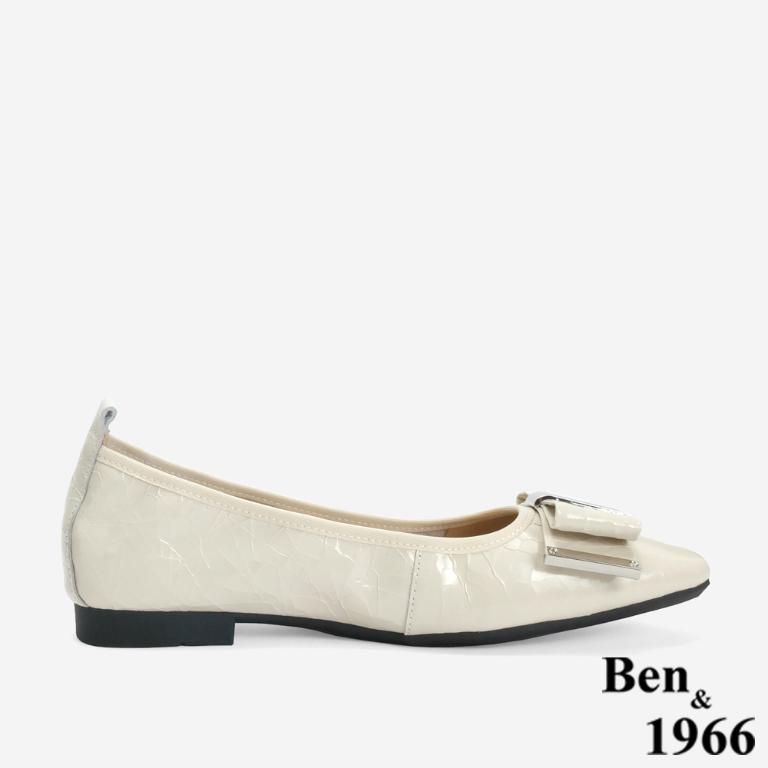 Ben&1966 質感牛皺漆皮內增高方頭包鞋-米白(246392)