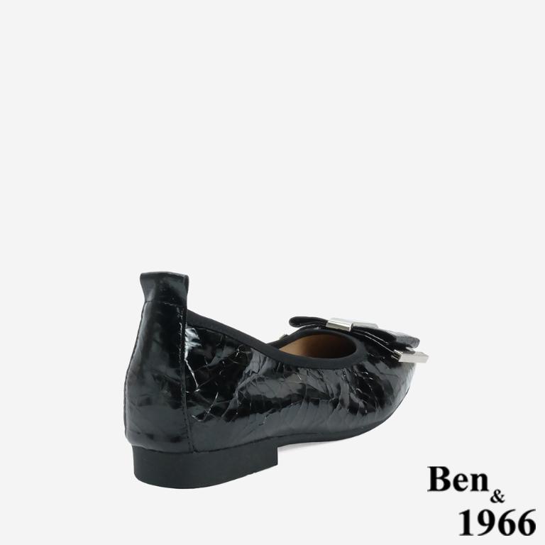 Ben&1966 質感牛皺漆皮內增高方頭包鞋-黑(246391)