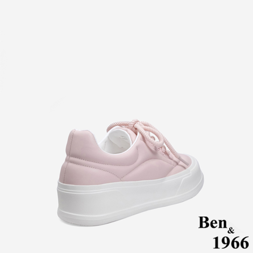 Ben&1966 高級頭層牛皮雲朵包覆感柔軟休閒鞋-淺粉
