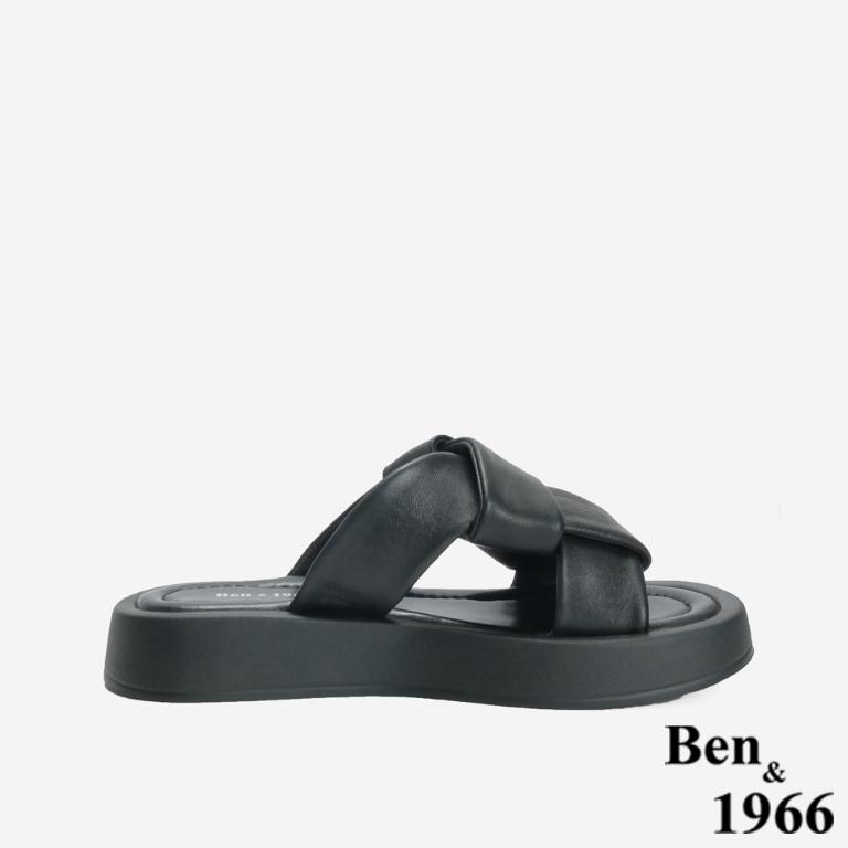 Ben&1966 柔軟綿羊皮胖胖編織感厚底拖鞋-黑(246471)