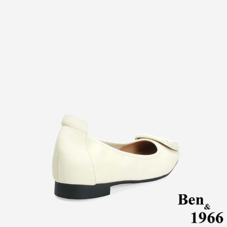 Ben&1966 高級絲綢羊皮可愛方釦舒適包鞋-米白(246582)