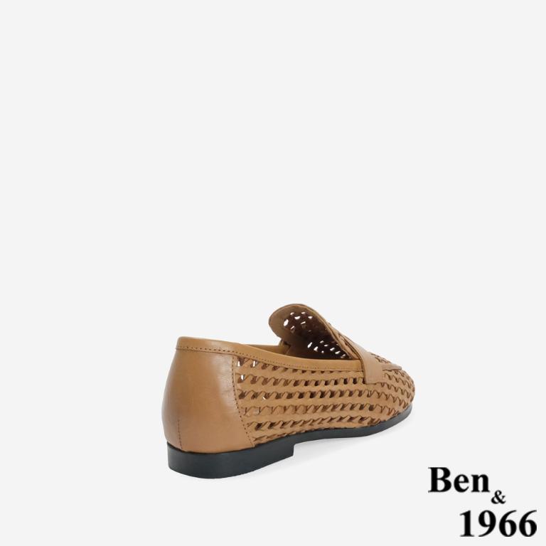 Ben&1966 高級頭層牛皮質感編織樂福鞋-太妃糖棕
