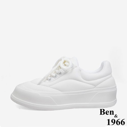 Ben&1966 高級頭層牛皮雲朵包覆感柔軟休閒鞋-白