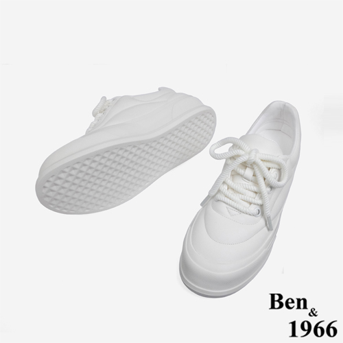 Ben&1966 高級頭層牛皮雲朵包覆感柔軟休閒鞋-白