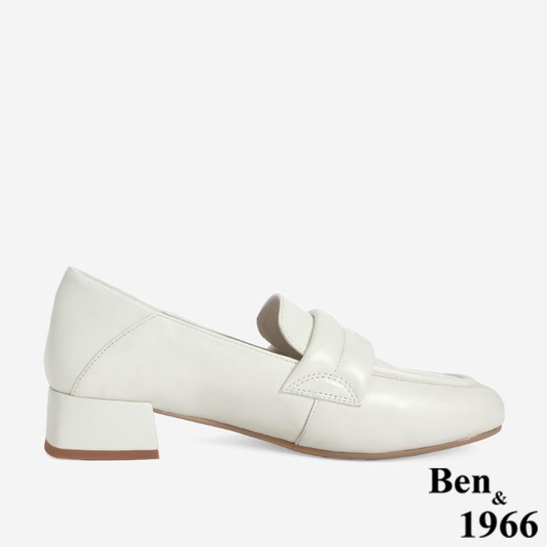 Ben&1966 高級柔軟羊皮簡約低跟樂福鞋-米白