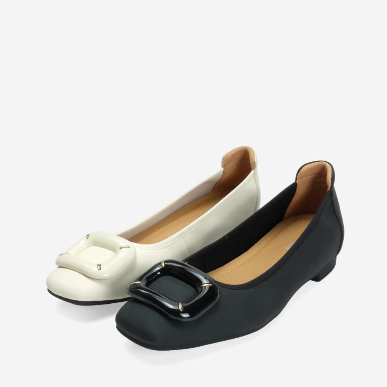 Ben&1966 高級絲綢羊皮可愛方釦舒適包鞋-黑(246581)