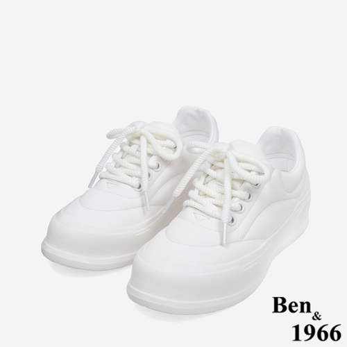 Ben&1966 高級頭層牛皮雲朵包覆感柔軟休閒鞋-白