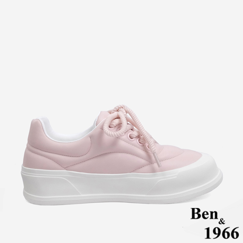 Ben&1966 高級頭層牛皮雲朵包覆感柔軟休閒鞋-淺粉