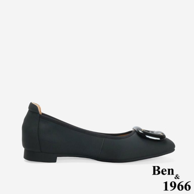 Ben&1966 高級絲綢羊皮可愛方釦舒適包鞋-黑(246581)