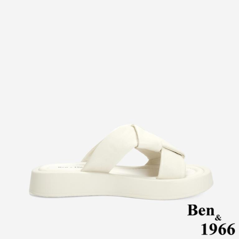 Ben&1966 柔軟綿羊皮胖胖編織感厚底拖鞋-米白(246473)
