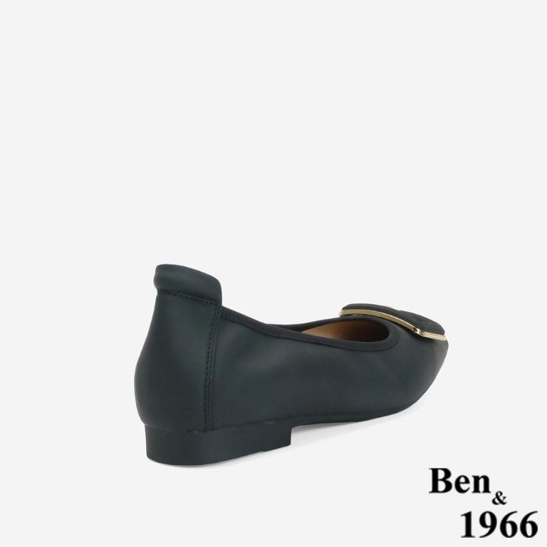 Ben&1966 高級絲綢羊皮舒適內增高方頭包鞋-黑