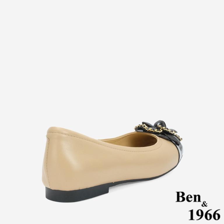 Ben&1966 柔軟羊皮優雅山茶花方頭包鞋-杏(246321)