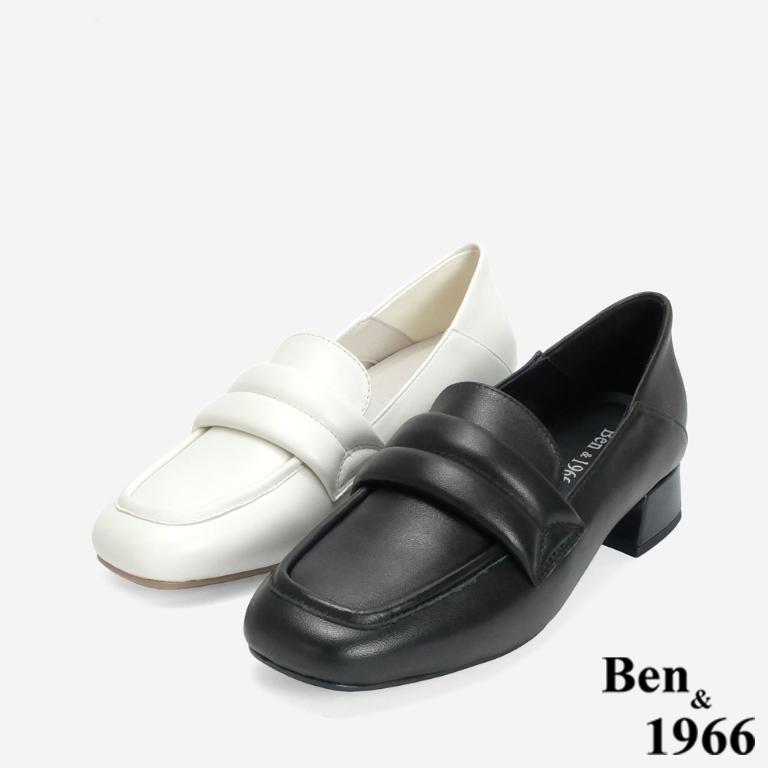 Ben&1966 高級柔軟羊皮簡約低跟樂福鞋-米白