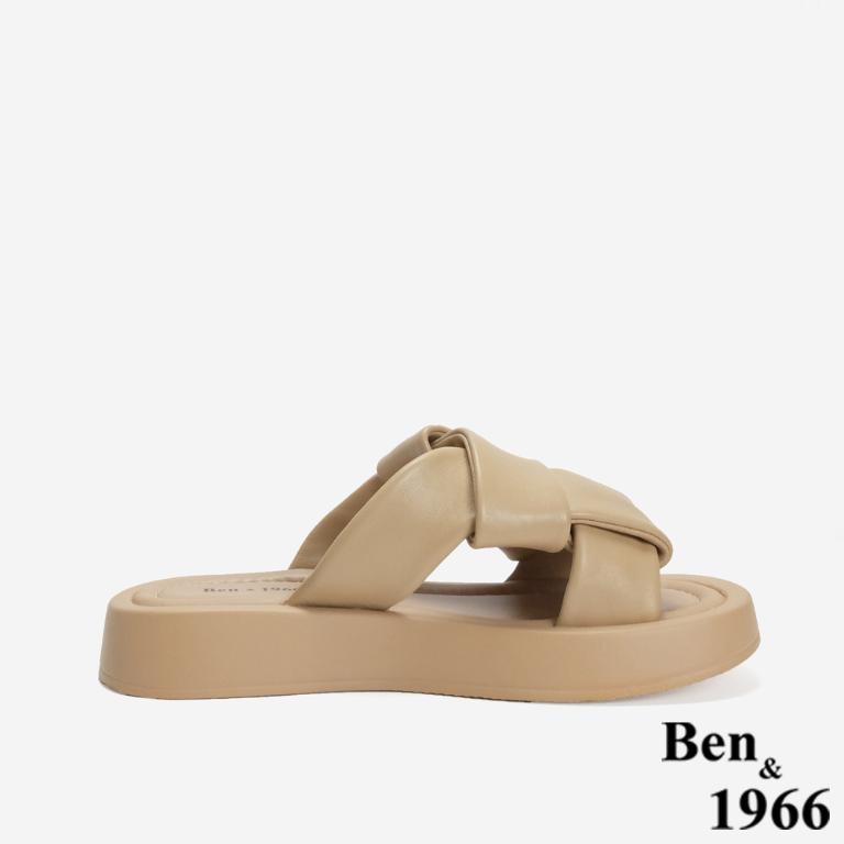 Ben&1966 柔軟綿羊皮胖胖編織感厚底拖鞋-杏(246472)