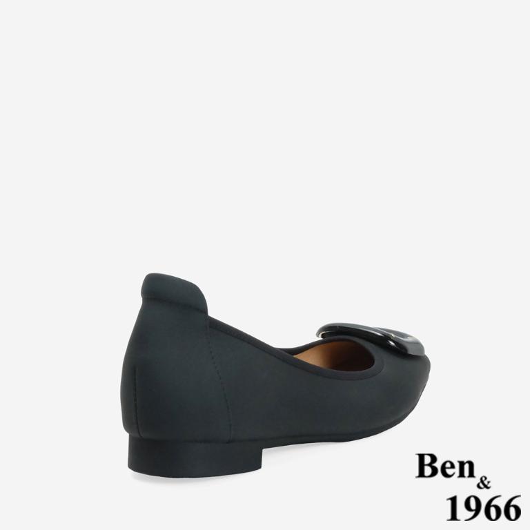 Ben&1966 高級絲綢羊皮可愛方釦舒適包鞋-黑(246581)