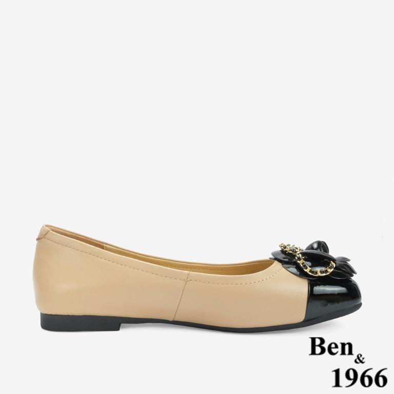 Ben&1966 柔軟羊皮優雅山茶花方頭包鞋-杏(246321)