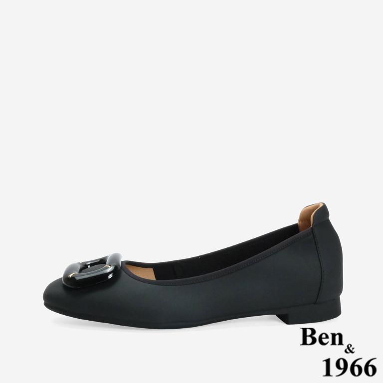 Ben&1966 高級絲綢羊皮可愛方釦舒適包鞋-黑(246581)
