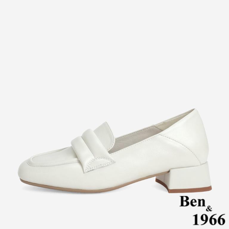 Ben&1966 高級柔軟羊皮簡約低跟樂福鞋-米白