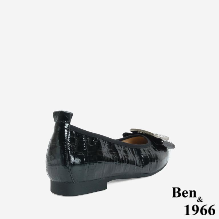 Ben&1966 高級頭層牛皮金屬方釦氣質尖頭包鞋-黑