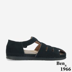 Ben&1966 高級牛磨砂皮知性文青魚骨涼鞋-黑