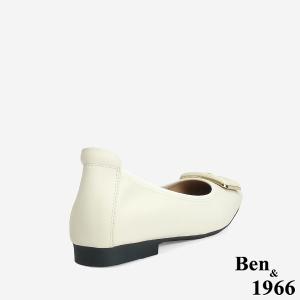 Ben&1966 高級絲綢羊皮舒適內增高方頭包鞋-米白