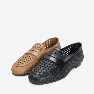 Ben&1966 高級頭層牛皮質感編織樂福鞋-黑