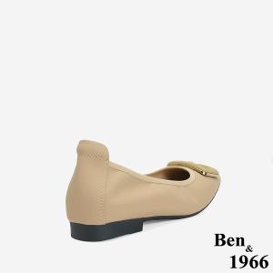 Ben&1966 高級絲綢羊皮舒適內增高方頭包鞋-杏