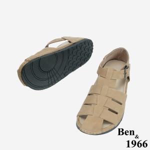 Ben&1966 高級牛磨砂皮知性文青魚骨涼鞋-深杏