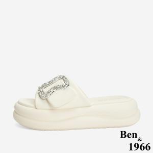 Ben&1966 高級舒適羊皮鑽釦厚底拖鞋-米白(246462)