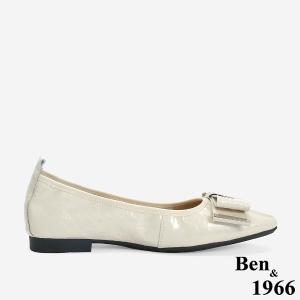 Ben&1966 質感牛皺漆皮內增高方頭包鞋-米白(246392)