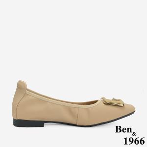 Ben&1966 高級絲綢羊皮舒適內增高方頭包鞋-杏