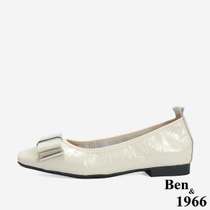 Ben&1966 質感牛皺漆皮內增高方頭包鞋-米白(246392)