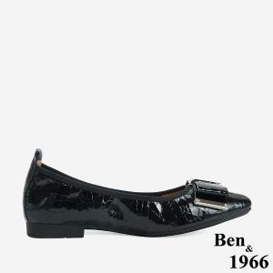 Ben&1966 質感牛皺漆皮內增高方頭包鞋-黑(246391)
