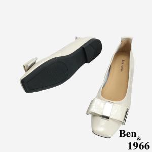 Ben&1966 質感牛皺漆皮內增高方頭包鞋-米白(246392)