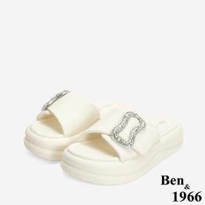 Ben&1966 高級舒適羊皮鑽釦厚底拖鞋-米白(246462)