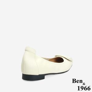 Ben&1966 高級絲綢羊皮可愛方釦舒適包鞋-米白(246582)