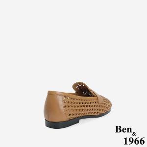 Ben&1966 高級頭層牛皮質感編織樂福鞋-太妃糖棕