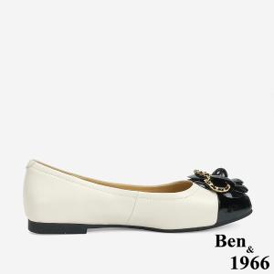 Ben&1966 柔軟羊皮優雅山茶花方頭包鞋-米白